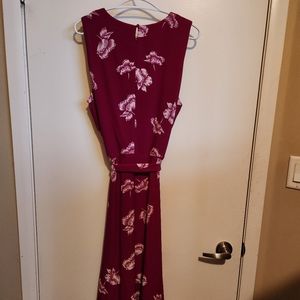 Wine Floral Sleeveless Dress by Lauren Size 18